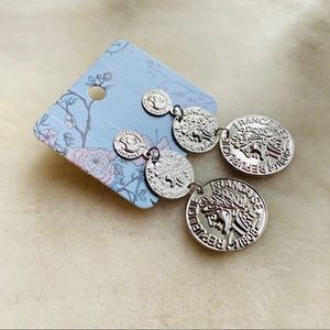 3/$20 Trendy Silver Roman Coin Statement Earrin…
